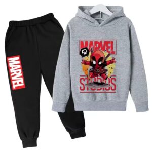 Deadpool Cartoon Marvel Gray Black Hoodie Set for Kids