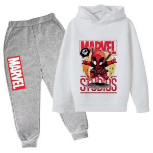 Deadpool Cartoon Marvel White Gray Hoodie Set for Children