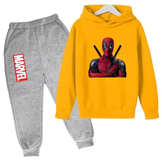 Deadpool Cross Arms Pose Yellow Gray Boys' Hoodie Set