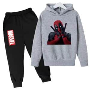 Deadpool Funny Surprise Face Gray Black Kids Hoodie Set