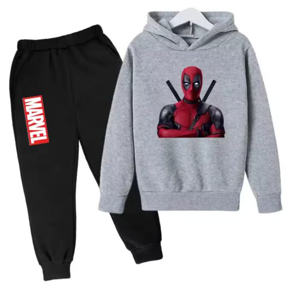 Deadpool Iconic Cross Arms Pose Gray Black Boys' Hoodie Set