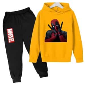 Deadpool Shocked Face Yellow Black Hoodie Set for Children