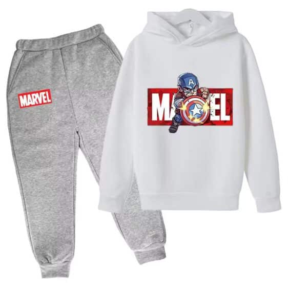 First Avenger Captain America White Gray Hoodie Set for Kids