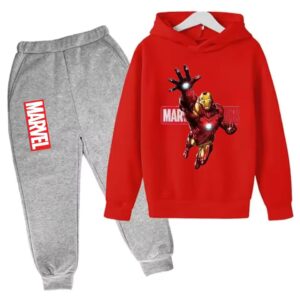 Flying Iron Man Marvel Studios Red Gray Hoodie Set for Boys