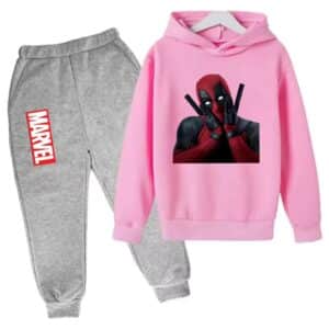 Funny Deadpool Pose Marvel Pink Gray Children's Hoodie Set