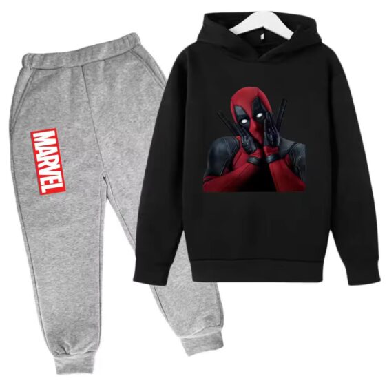 Funny Deadpool Shocked Face Black Gray Hoodie Set for Boys