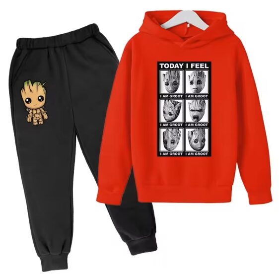 Funny Groot Emotions Chart Marvel Red Black Boys' Hoodie Set