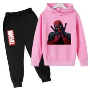 Funny Marvel Deadpool Pose Pink Black Boys' Hoodie Set