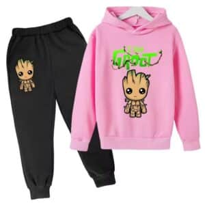 Galaxy Guardian Groot Pink Black Hoodie Set for Children