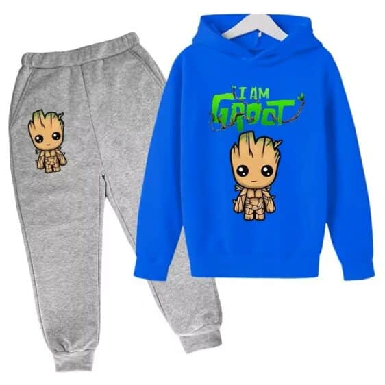 Galaxy Guardian Hero Groot Blue Gray Hoodie Set for Kids