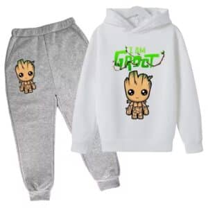 Galaxy Guardian Hero Groot Chibi White Gray Kids Hoodie Set