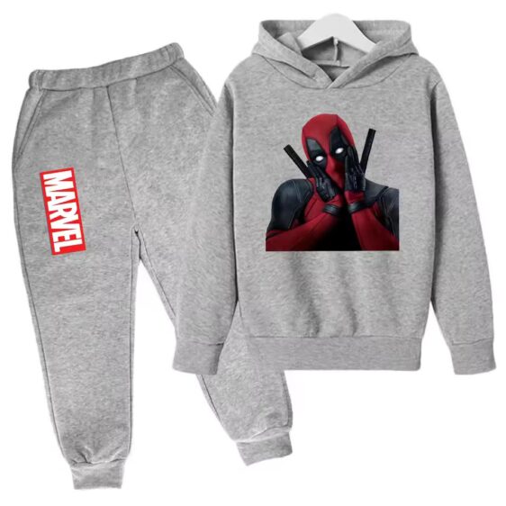 Hero Deadpool Funny Surprise Pose All-Gray Kids Hoodie Set