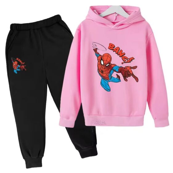 Hero Spider-Man Heroic Pose Pink Black Children's Hoodie Set