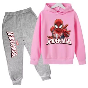 Hero Spider-Man Web Sling Action Pink Gray Kids Hoodie Set