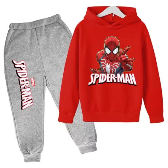 Hero Spider-Man Web Sling Action Red Gray Kids Hoodie Set