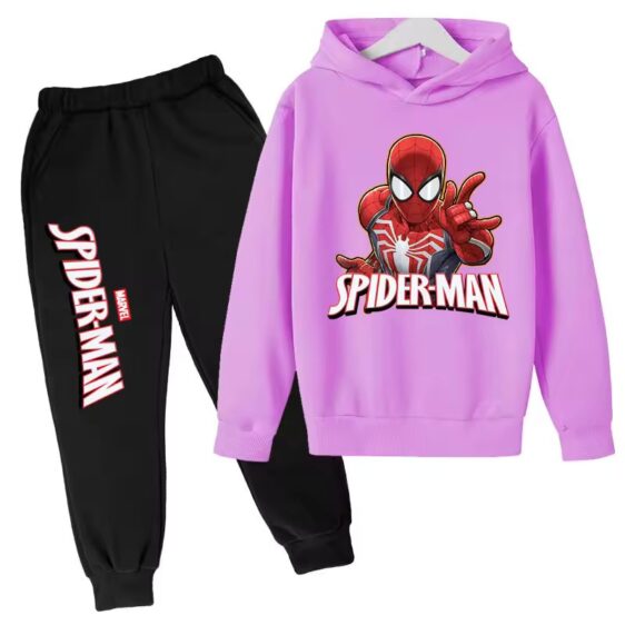 Hero Spider-Man Web Sling Lavender Black Hoodie Set for Boys