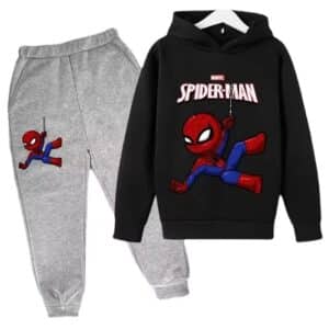 Hero Spider-Man Web Swing Black Gray Hoodie Set for Children