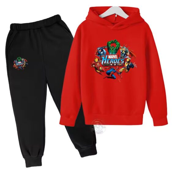 Hero Squad Marvel Characters Red Black Boys' Hoodie Set