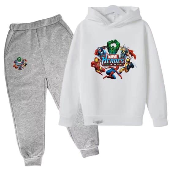 Hero Squad Marvel Characters White Gray Boys' Hoodie Set