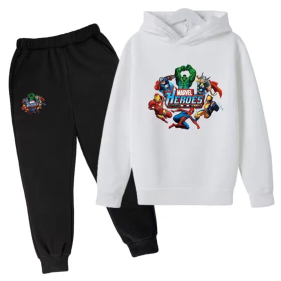 Heroes Assemble Marvel Art White Black Children's Hoodie Set