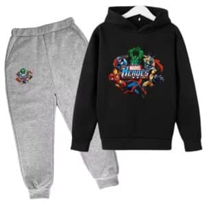 Heroes Assemble Marvel Squad Art Black Gray Kids Hoodie Set