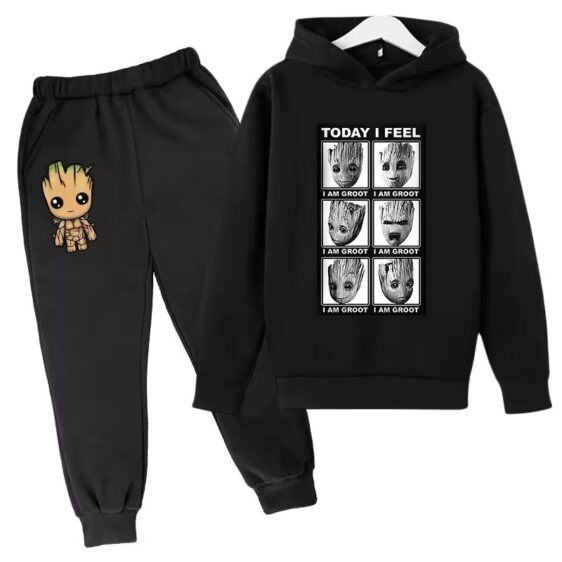 I Am Groot Expression Chart All-Black Hoodie Set for Boys