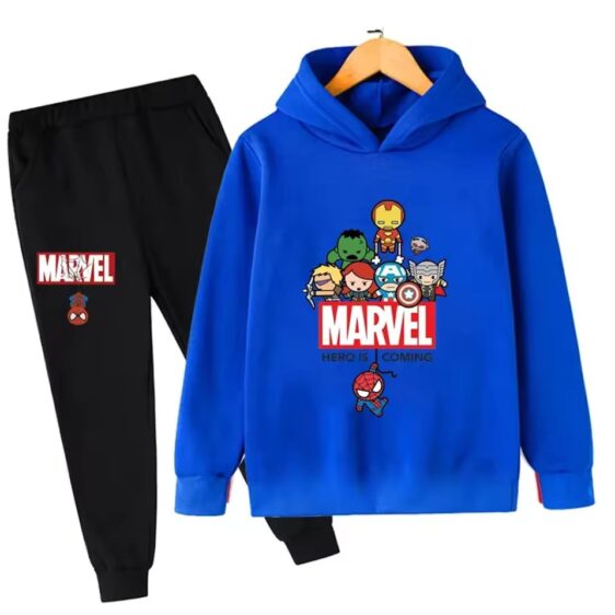 Iconic Marvel Heroes Chibi Blue Black Hoodie Set for Boys