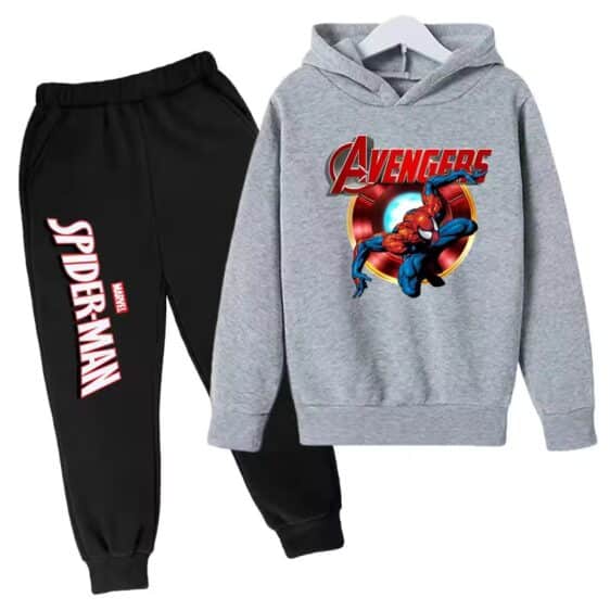 Iron Man Arc Spider-Man Logo Gray Black Hoodie Set for Kids