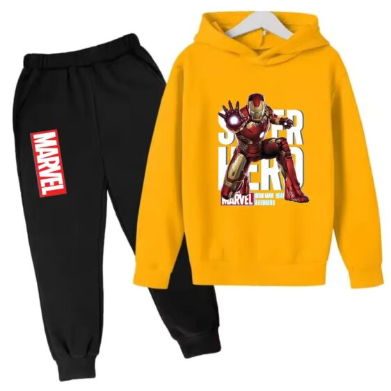 Iron Man Battle Pose Yellow Black Children's Hoodie Set