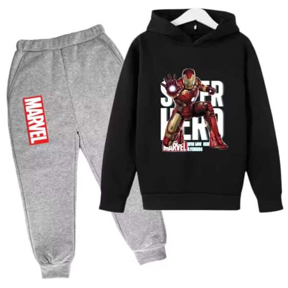 Iron Man Hero Blast Pose Black Gray Hoodie Set for Children