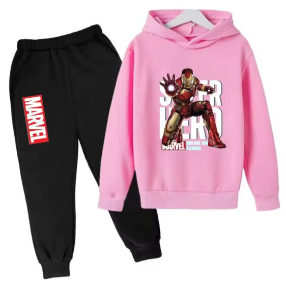 Iron Man Hero Blast Pose Pink Black Hoodie Set for Boys