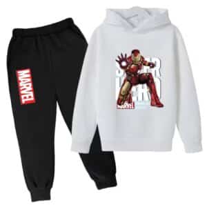 Iron Man Hero Blast Pose White Black Hoodie Set for Kids