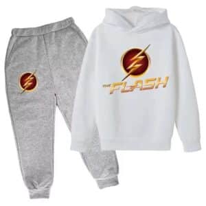 Justice League The Flash Logo White Gray Hoodie Set for Kids