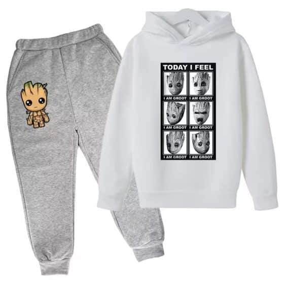 Lovely Baby Groot Chibi Art White Gray Children's Hoodie Set