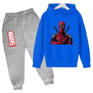 Marvel Armed Deadpool Serious Blue Gray Hoodie Set for Boys