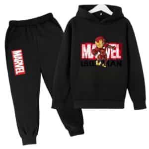 Marvel Avenger Iron Man Cartoon All-Black Kids Hoodie Set