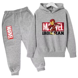 Marvel Avenger Iron Man Cartoon All-Gray Hoodie Set for Boys