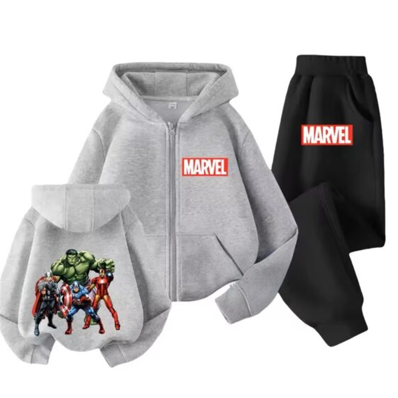 Marvel Avengers Assemble Gray Black Zip Hoodie Set for Boys