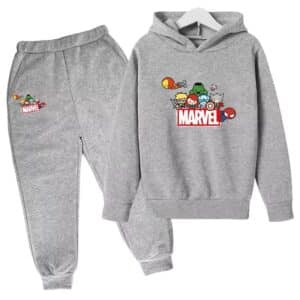 Marvel Avengers Chibi Cartoon Gray Hoodie Set for Children