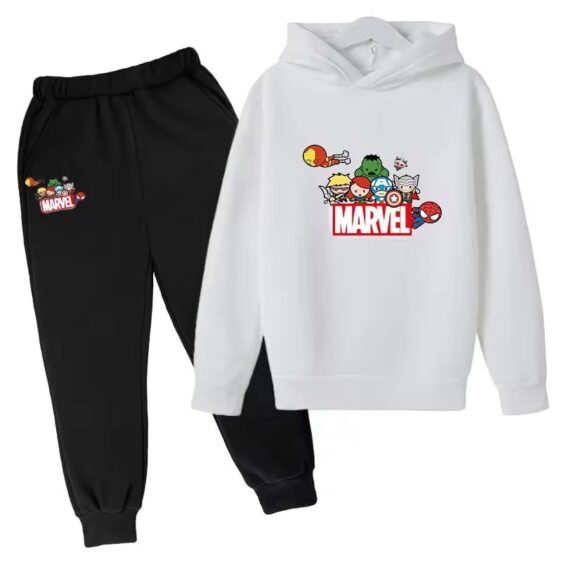 Marvel Avengers Chibi Cartoon White Black Boys' Hoodie Set