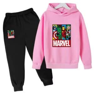 Marvel Avengers Heroes Panel Pink Black Hoodie Set for Kids