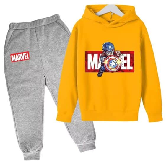 Marvel Captain America Chibi Yellow Gray Hoodie Set for Kids