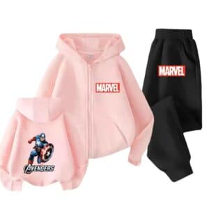 Marvel Captain America Pink Black Zip Hoodie Set for Kids