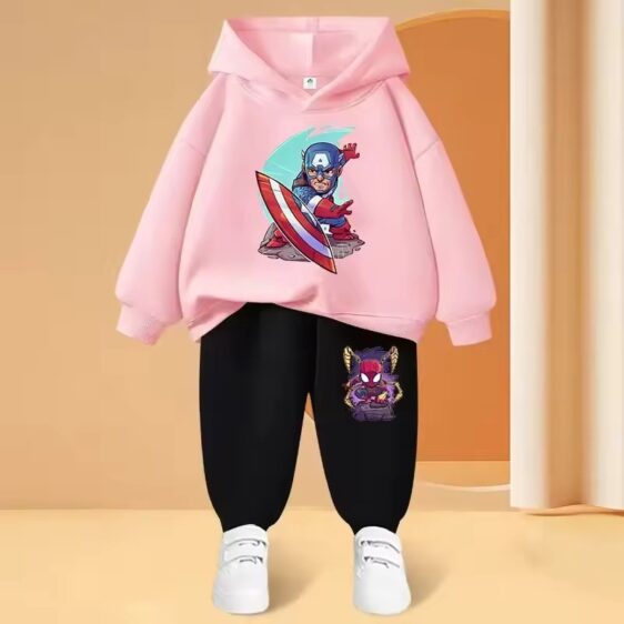 Marvel Captain America Spider-Man Pink Black Kids Hoodie Set