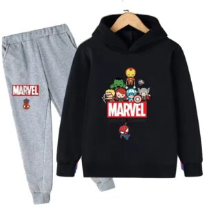 Marvel Chibi Superheroes Graphic Black Gray Boys' Hoodie Set