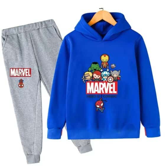 Marvel Chibi Superheroes Graphic Blue Gray Boys' Hoodie Set