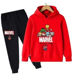 Marvel Chibi Superheroes Graphic Red Black Kids Hoodie Set