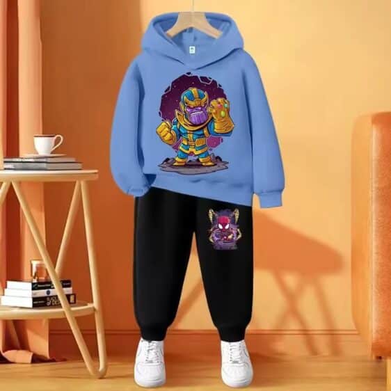 Marvel Chibi Thanos Gauntlet Blue Black Hoodie Set for Boys