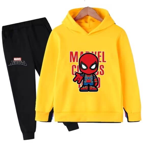 Marvel Comics Spider-Man Chibi Yellow Black Boys' Hoodie Set