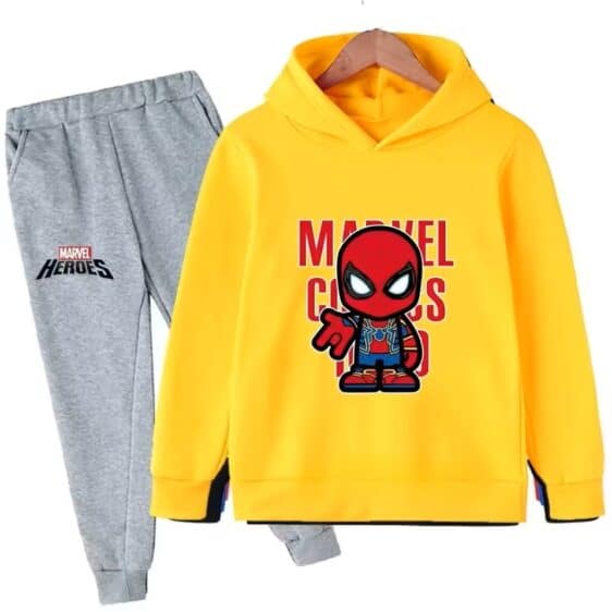 Marvel Comics Spider-Man Yellow Gray Hoodie Set for Children